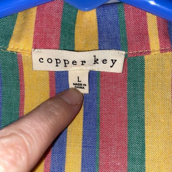 Copper key button down tie front multicolor stripe short sleeve top Lg girls - Picture 5 of 6